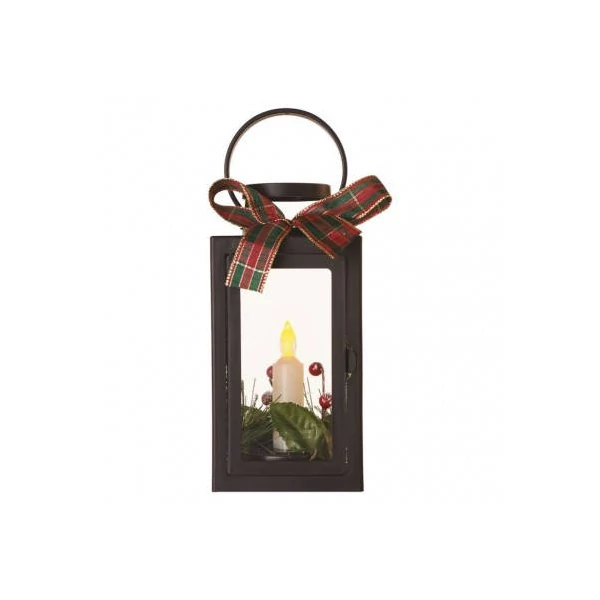 LED dekoráció – karácsonyi lámpa gyertyával, fekete, 20 cm, 3x AAA, beltéri, vintage