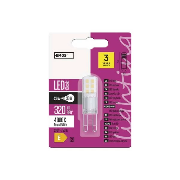 EMOS Classic LED izzó JC G9 2.6W 320lm természetes fehér