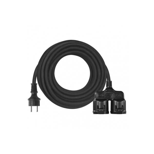 Kültéri hosszabbító 15 m / 2 aljzat / fekete / gumi / 250 V / 1,5 mm2
