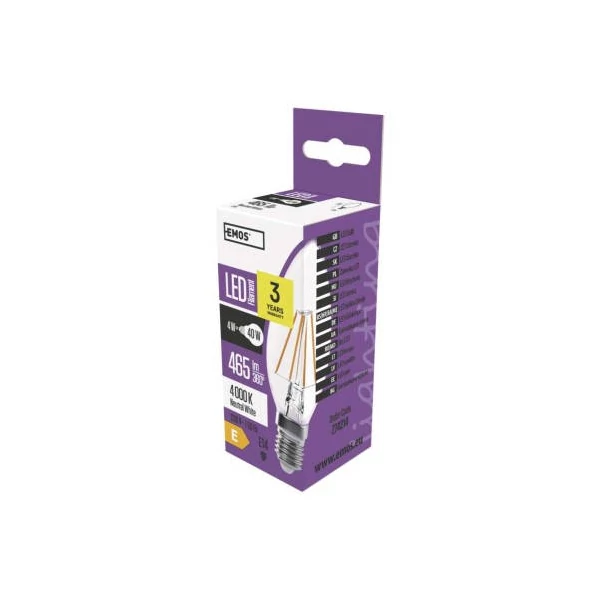 EMOS LED Filament izzó gyertya E14 4W 465lm természetes fehér