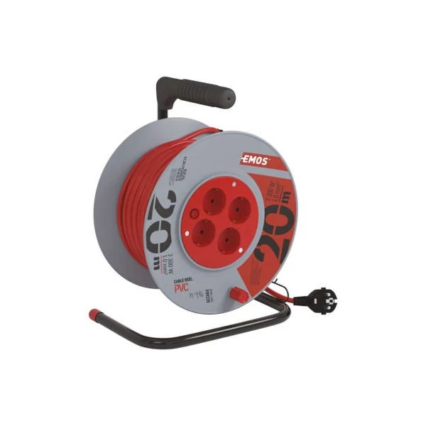 Kábeldob 20 m / 4 aljzat / piros / PVC / 230 V / 1 mm2