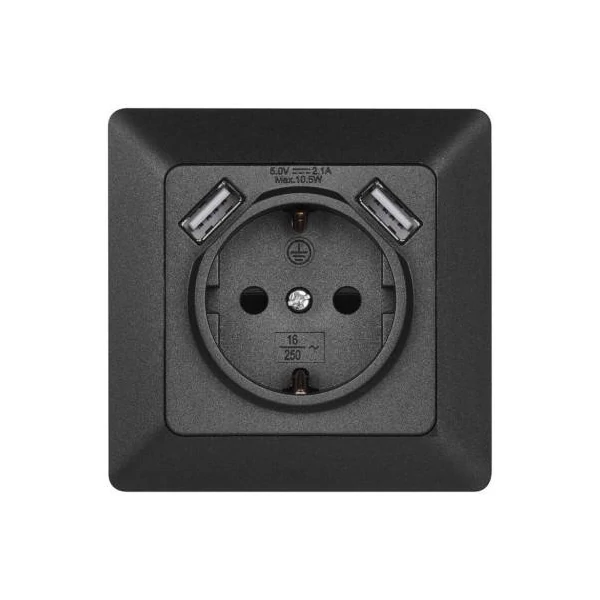EMOS Aljzat USB csatlakozóval, SCHUKO antracit