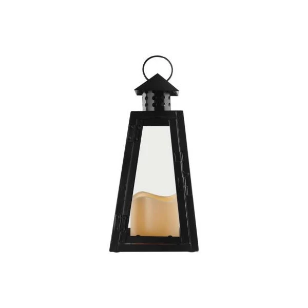 LED fekete, szögletes lámpás, 26,5 cm, 3x AAA, beltéri, vintage
