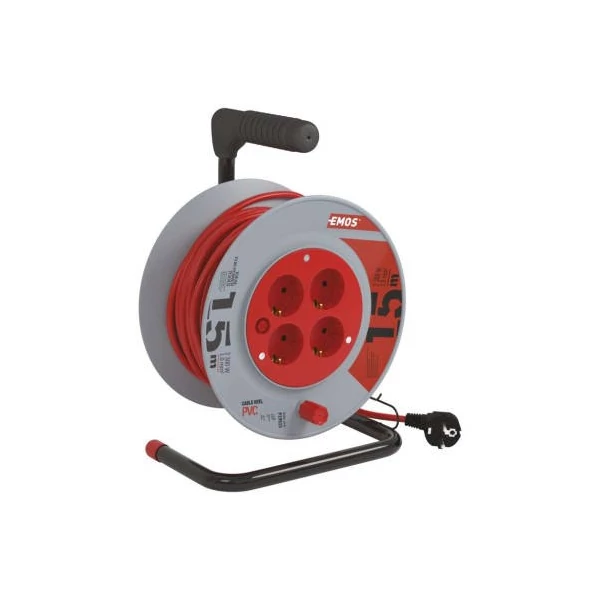 Kábeldob 15 m / 4 aljzat / fekete / PVC / 230 V / 1 mm2