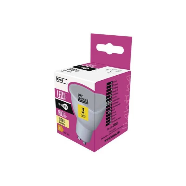 LED izzó Classic MR16 / GU10 / 7 W (60 W) / 800 lm / meleg fehér / dimmelhető