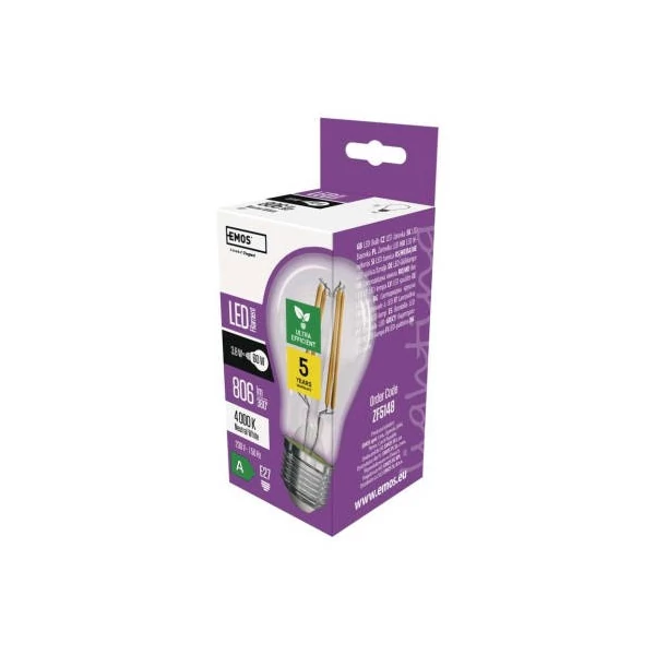 LED izzó Filament A60 / E27 / 3,8 W (60 W) / 806 lm / természetes fehér