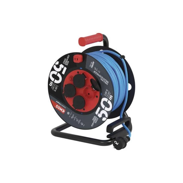 Weatherproof kábeltekercs 50 m / 4 aljzat / kék / szilikon / 230 V / 1,5 mm2