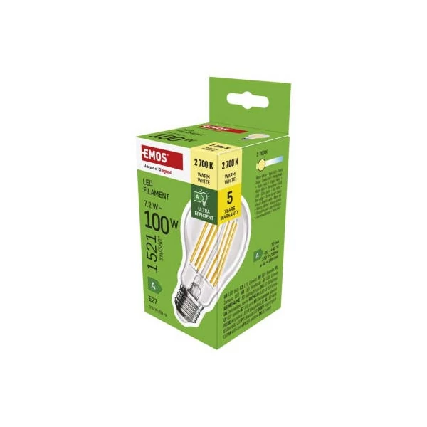 LED izzó Filament A60 A CLASS / E27 / 7,2 W (100 W) / 1521 lm / meleg fehér