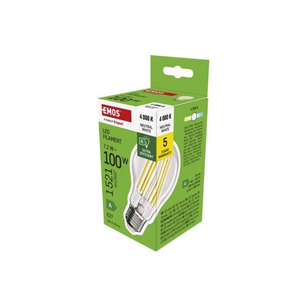 LED izzó Filament A60 A CLASS / E27 / 7,2 W (100 W) / 1521 lm / természetes fehér