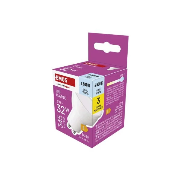 LED izzó Classic MR16 / GU10 / 3 W (32 W) / 345 lm / Hideg fehér