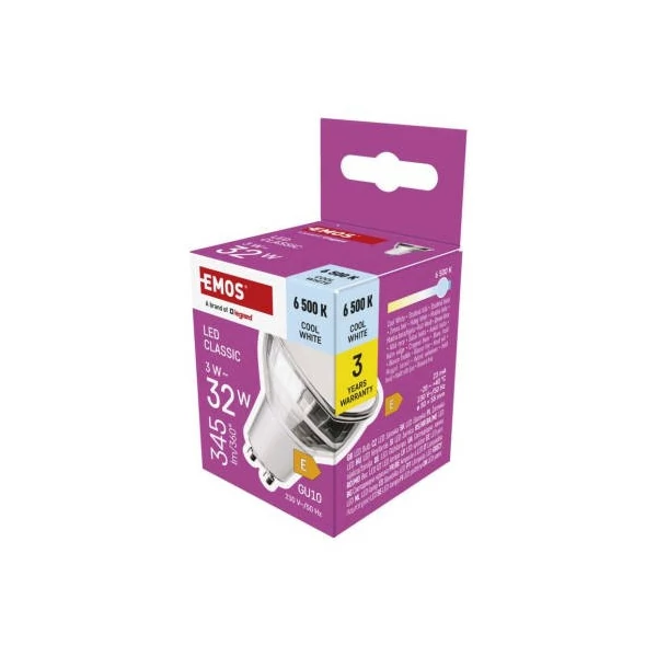 LED izzó Classic MR16 / GU10 / 3 W (32 W) / 345 lm / Hideg fehér