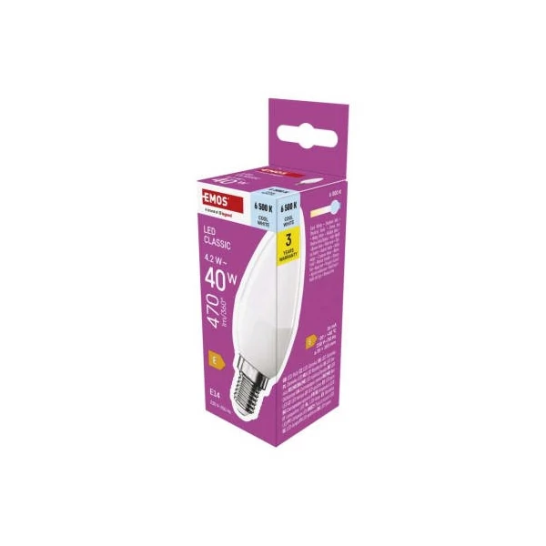 LED izzó Classic gyertya / E14 / 4,2 W (40 W) / 470 lm / Hideg fehér