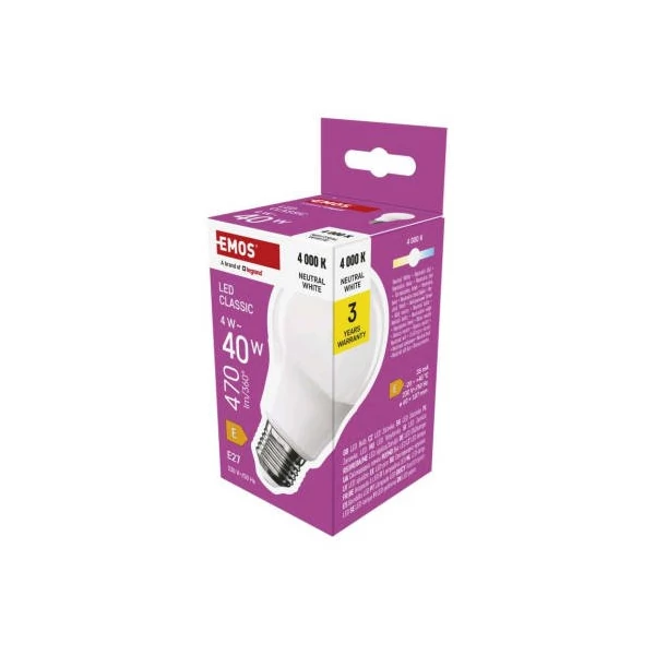 LED izzó Classic A60 / E27 / 4 W (40 W) / 470 lm / Természetes fehér