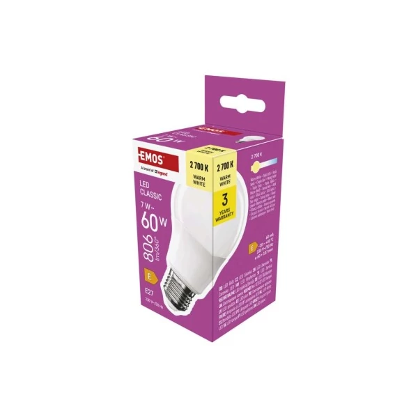 LED izzó Classic A60 / E27 / 7 W (60 W) / 806 lm / meleg fehér