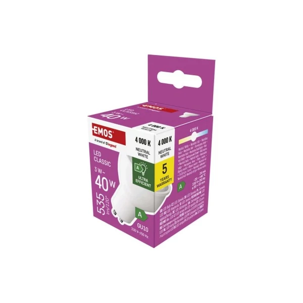 LED izzó Classic MR16 / GU10 / 3 W (40 W) / 535 lm / Természetes fehér