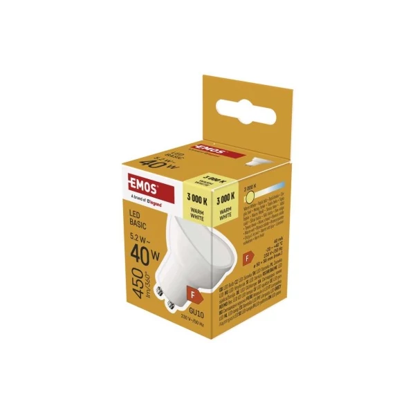 LED izzó Basic MR16 / GU10 / 5,2 W (40 W) / 450 lm / Meleg fehér