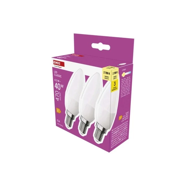 LED izzó Classic gyertya / E14 / 4,2 W (40 W) / 470 lm / Meleg fehér