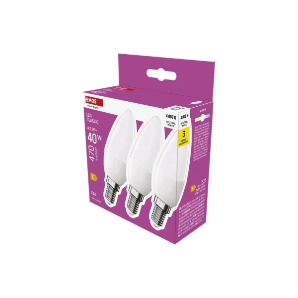LED izzó Classic gyertya / E14 / 4,2 W (40 W) / 470 lm / Természetes fehér