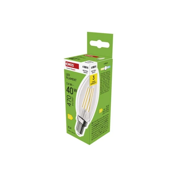 LED izzó Filament gyertya / E14 / 3,4 W (40 W) / 470 lm / Természetes fehér