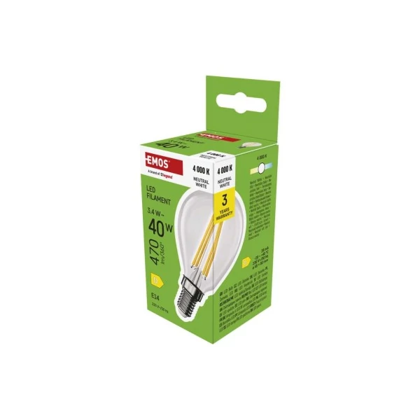 LED izzó Filament Mini Globe / E14 / 3,4 W (40 W) / 470 lm / Természetes fehér