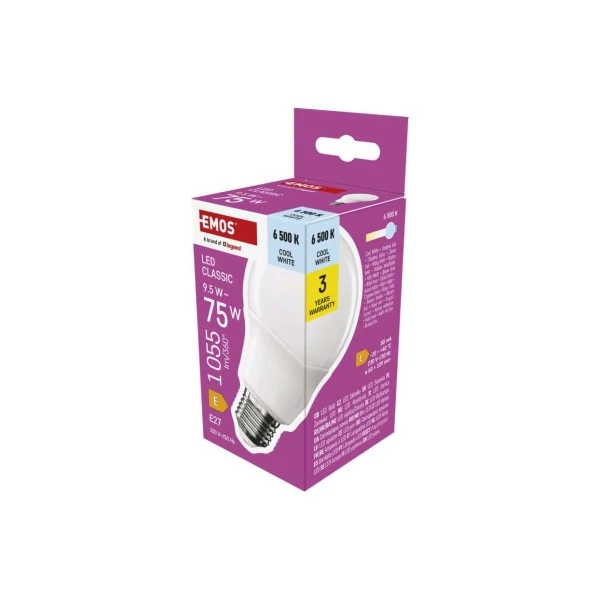 LED izzó Classic A60 / E27 / 9,5 W (75 W) / 1055 lm / Hideg fehér
