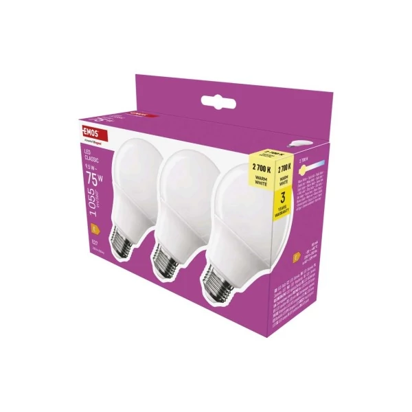 LED izzó Classic A60 / E27 / 9,5 W (75 W) / 1055 lm / Meleg fehér