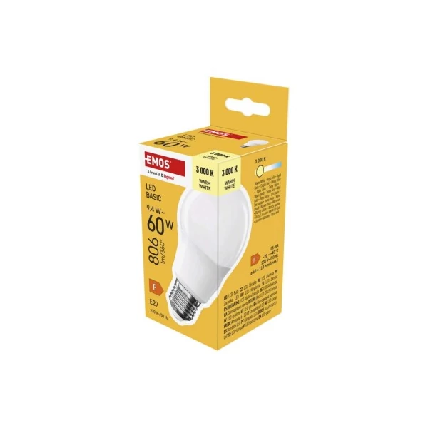 LED izzó Basic A60 / E27 / 9,4 W (60 W) / 806 lm / Meleg fehér
