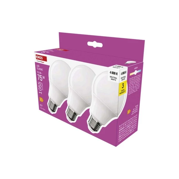 LED izzó Classic A60 / E27 / 9,5 W (75 W) / 1055 lm / Természetes fehér