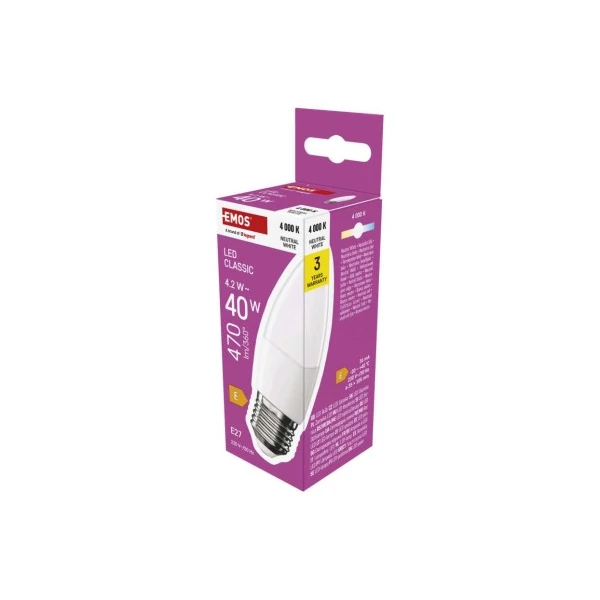 LED izzó Classic gyertya / E27 / 4,2 W (40 W) / 470 lm / Természetes fehér