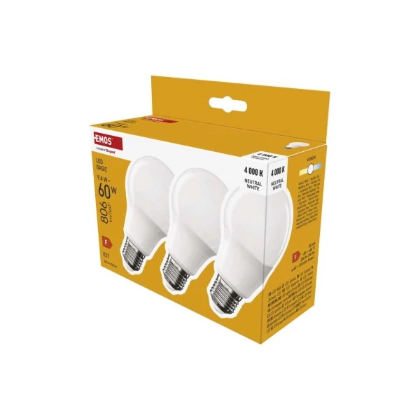 LED izzó Basic A60 / E27 / 9,4 W (60 W) / 806 lm / Természetes fehér