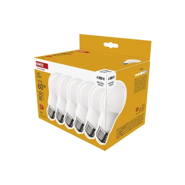 LED izzó Basic A60 / E27 / 9,4 W (60 W) / 806 lm / Természetes fehér