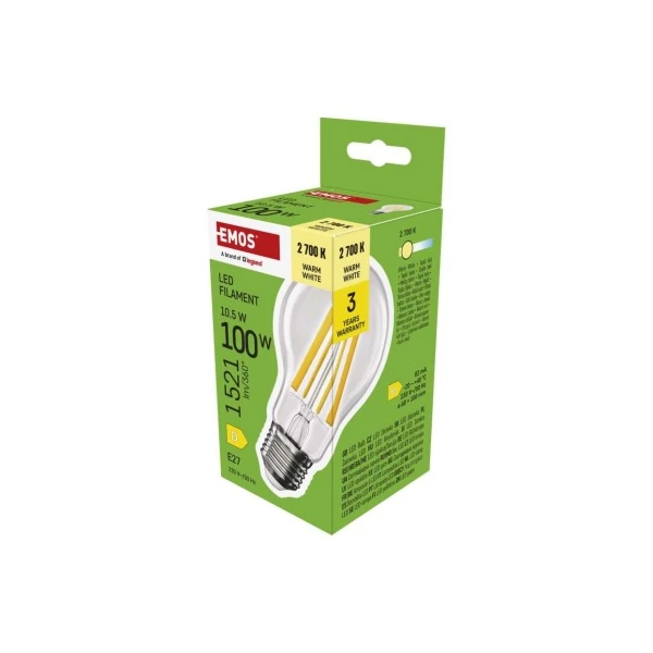 LED izzó Filament A60 / E27 / 10,5 W (100 W) / 1521 lm / Meleg fehér