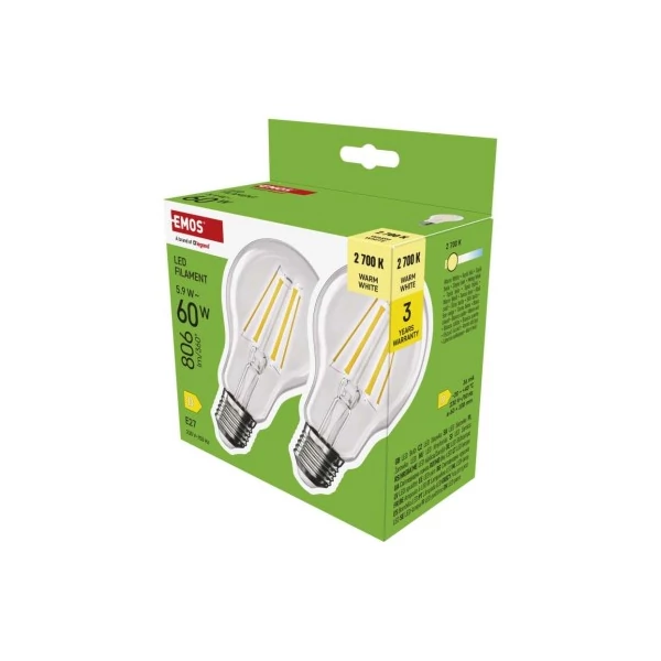 LED izzó Filament A60 / E27 / 5,9 W (60 W) / 806 lm / Meleg fehér