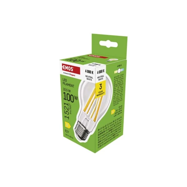 LED izzó Filament A60 / E27 / 10,5 W (100 W) / 1521 lm / Természetes fehér