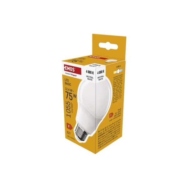 LED izzó Basic A60 / E27 / 12,4 W (75 W) / 1055 lm / Természetes fehér