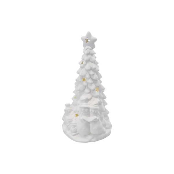 Kerámia LED-es fa hóemberekkel, 33,5 cm, 2x AA, meleg fehér, időzítő