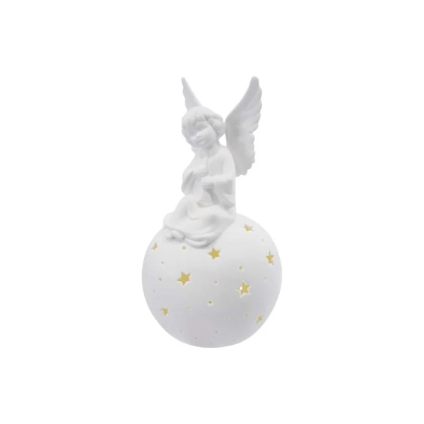 LED kerámia angyal, 29 cm, 2x AA, meleg fehér, időzítő