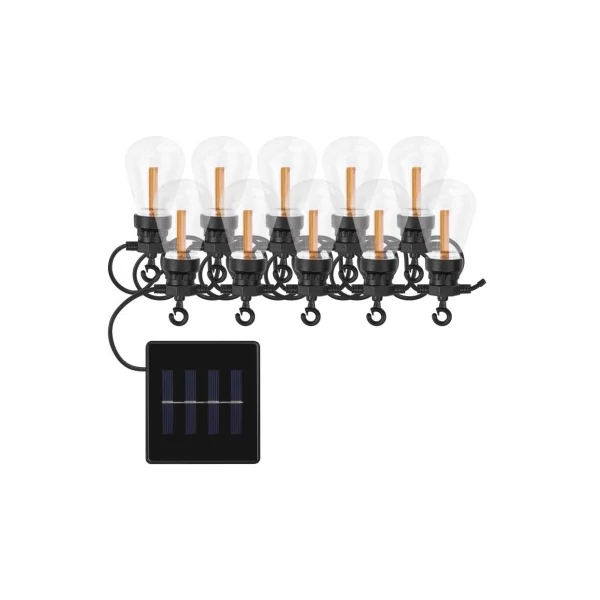 LED lánc napelemmel - 10x party égő, 5 m, kültéri és beltér, vintage