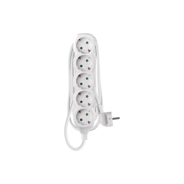 Hosszabbító 2 m  /  5 aljzat  /  fehér  /  PVC  /  1 mm2