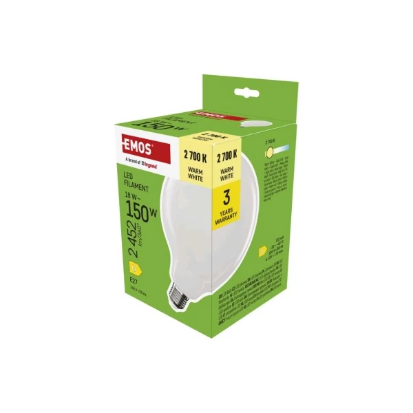 LED izzó Filament G125 / E27 / 18 W (150 W) / 2452 lm / Meleg fehér