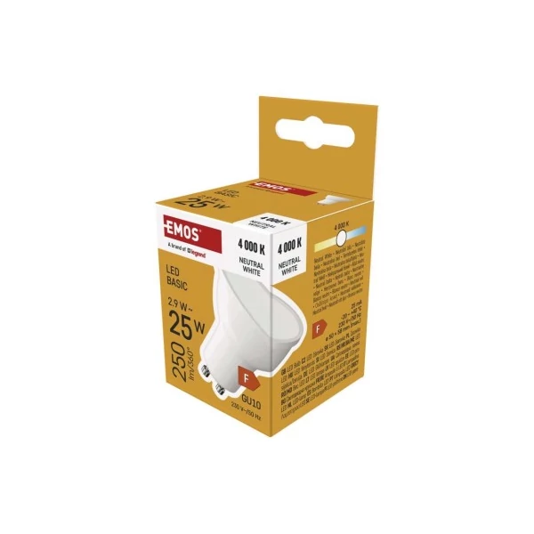 LED izzó Basic MR16 / GU10 / 2,9 W (25 W) / 250 lm / Természetes fehér