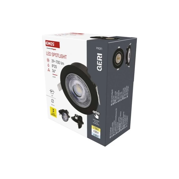 LED reflektor GERI fekete, kerek, 6,5W CCT