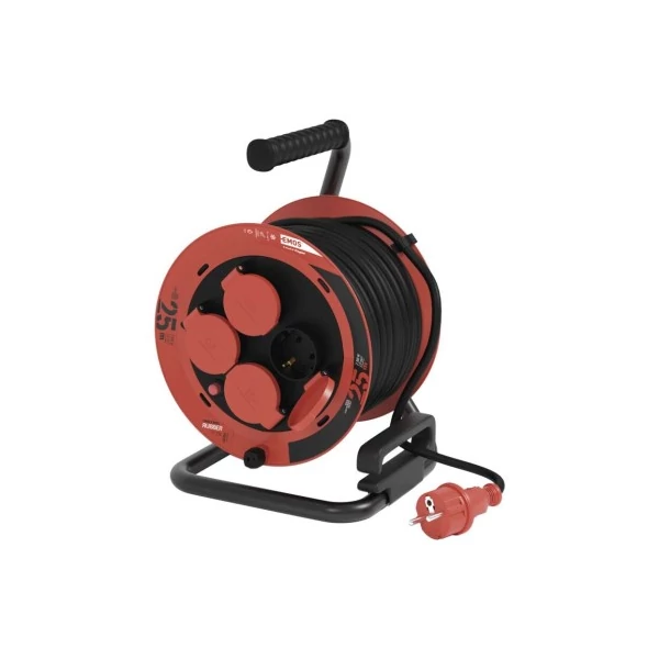 Kültéri kábeldob 25 m / 4 aljzat / fekete / gumi / 230V/400V / 1,0 mm2