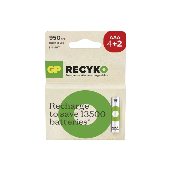 GP ReCyko NiMH Akkumulátor HR03 (AAA) 950mAh 4+2db