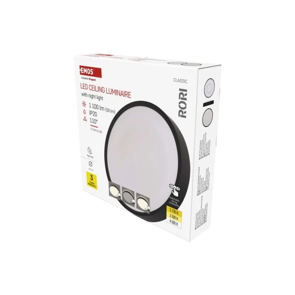 LED felületi lámpatest RORI kerek, fekete, 17W, CCT