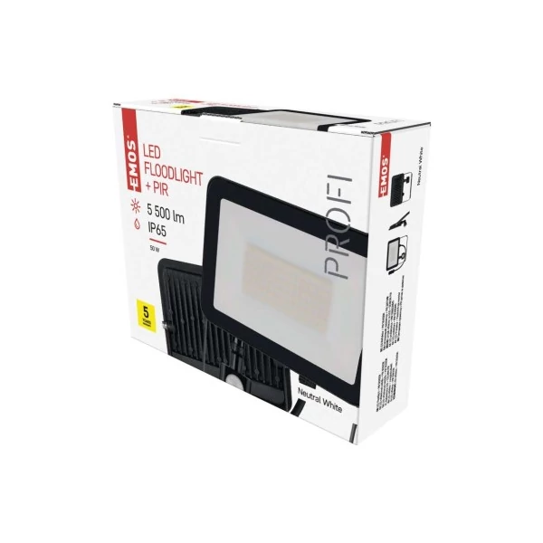 EMOS LED reflektor INOVO 50W 5500lm mozgásérzékelőve IP65 term. fehér