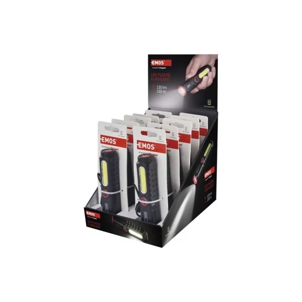 LED-es újratölthető műanyag zseblámpa P4720, 120 lm, 10 PCS, display box