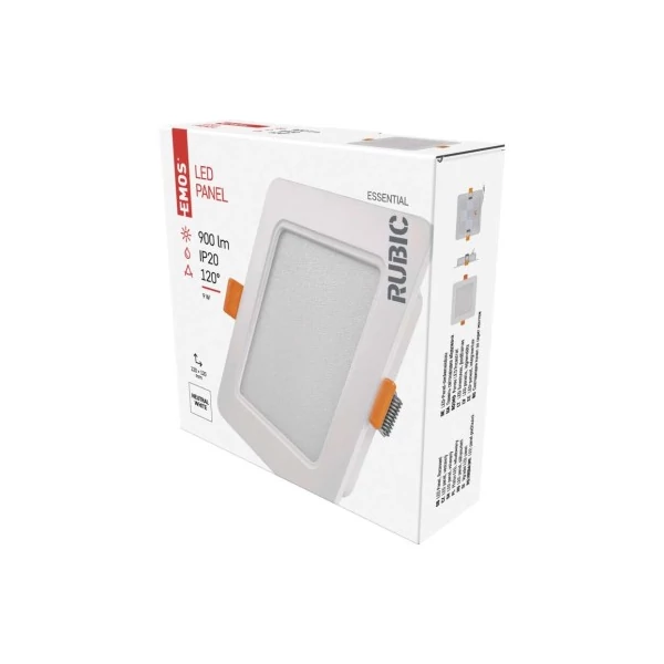 LED süllyesztett lámpatest RUBIC, négyzet, fehér, 9W, természetes fehér
