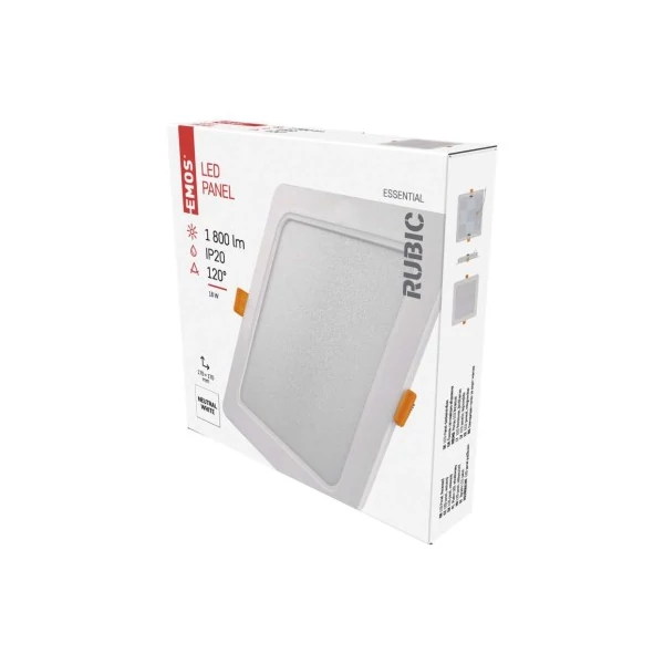 LED süllyesztett lámpatest RUBIC, négyzet, fehér, 18W, természetes fehér