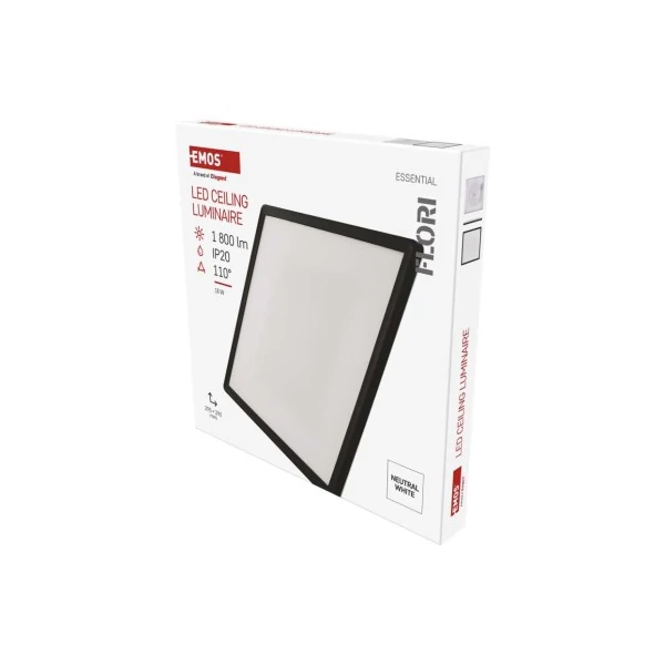 LED felületi lámpatest FLORI négyzet, fekete, 18W, semleges fehér